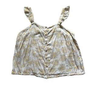 Torrid Double Gauze Ruffle Button Front Tank Top‎ Daisy Print Cream/Yellow